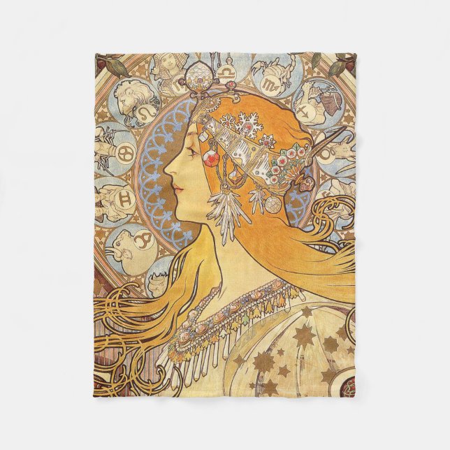 Alfonse Mucha Zodiac Art Nouveau Woman Fleecedecke (Vorderseite)