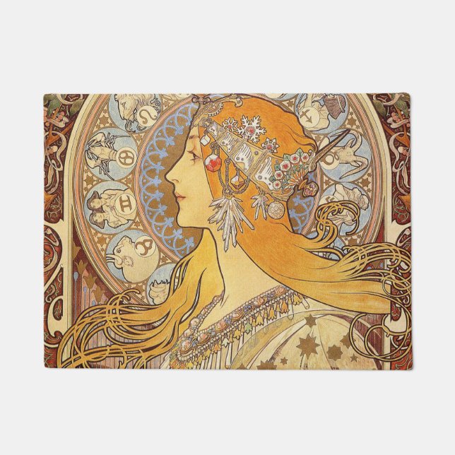 Alfonse Mucha Zodiac Art Nouveau Woman Fußmatte (Vorderseite)