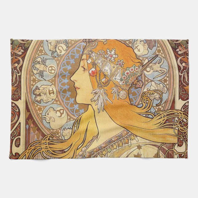 Alfonse Mucha Zodiac Art Nouveau Woman Handtuch (Horizontal)