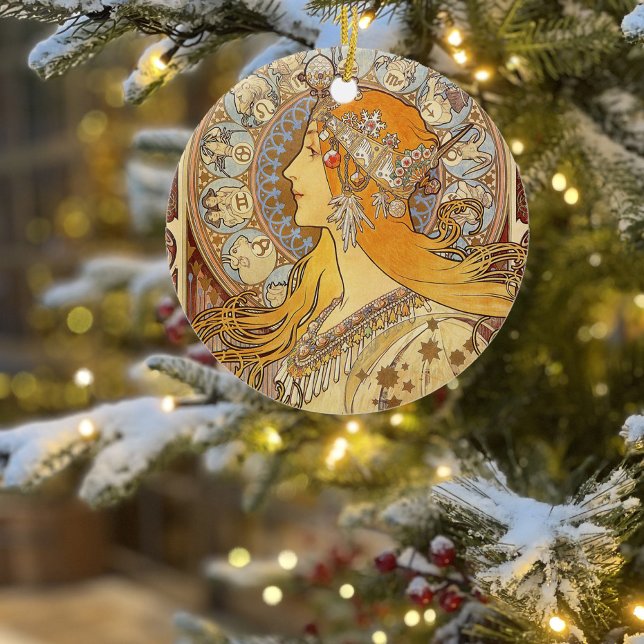 Alfonse Mucha Zodiac Art Nouveau Woman Keramikornament (Von Creator hochgeladen)