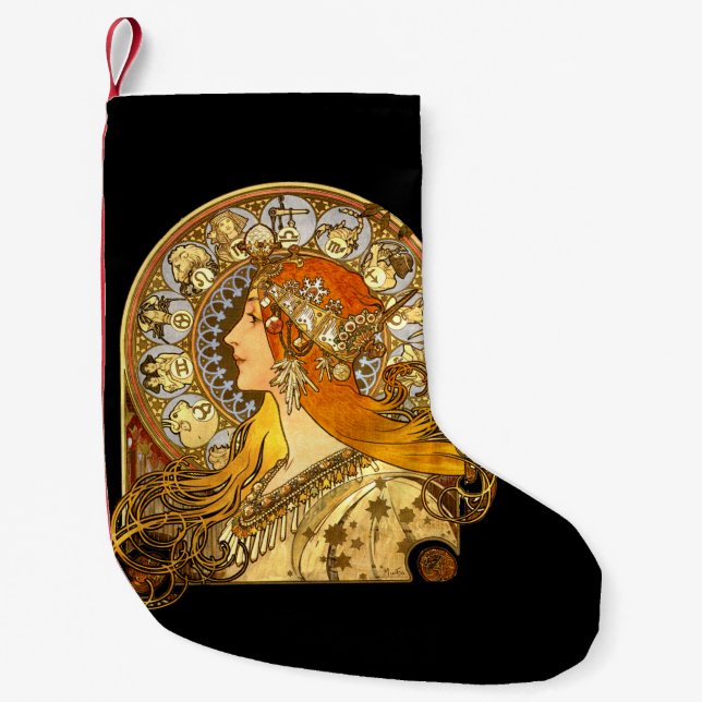 Alfonse Mucha Zodiac Art Nouveau Woman Kleiner Weihnachtsstrumpf (Vorderseite)