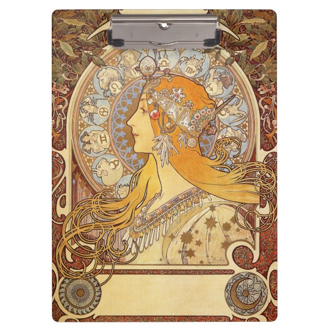 Alfonse Mucha Zodiac Art Nouveau Woman Klemmbrett (Vorderseite)