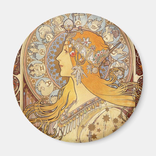 Alfonse Mucha Zodiac Art Nouveau Woman Magnet (Vorne)