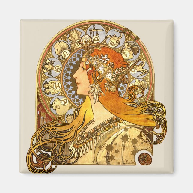 Alfonse Mucha Zodiac Art Nouveau Woman Magnet (Vorne)