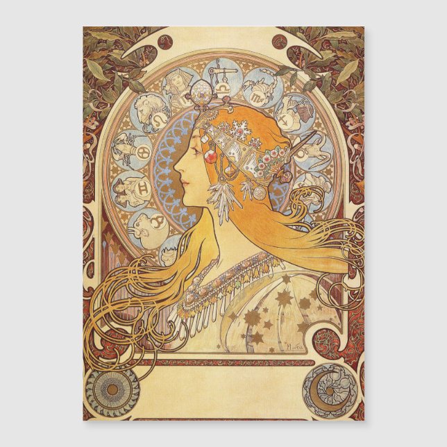 Alfonse Mucha Zodiac Art Nouveau Woman Magnetkarte (Vorderseite)