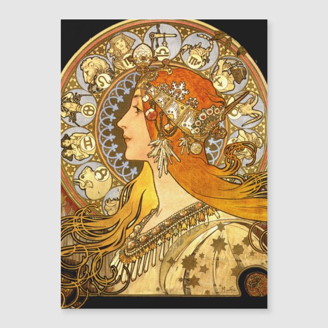 Alfonse Mucha Zodiac Art Nouveau Woman Magnetkarte (Vorderseite)