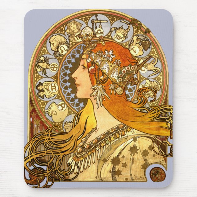 Alfonse Mucha Zodiac Art Nouveau Woman Mousepad (Vorne)
