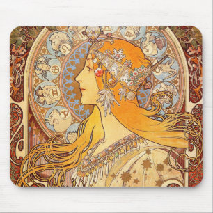 Alfonse Mucha Zodiac Art Nouveau Woman Mousepad