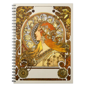 Alfonse Mucha Zodiac Art Nouveau Woman Notizblock
