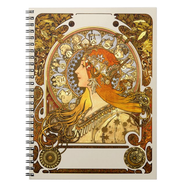 Alfonse Mucha Zodiac Art Nouveau Woman Notizblock (Vorderseite)