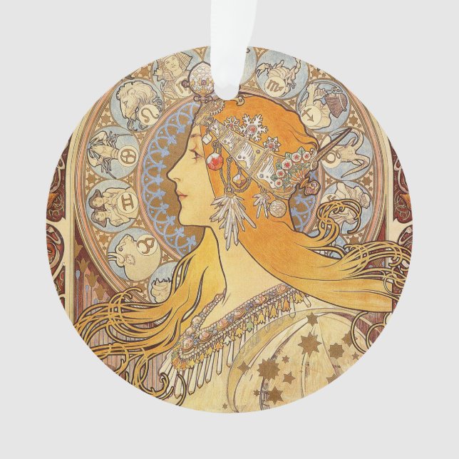 Alfonse Mucha Zodiac Art Nouveau Woman Ornament (Vorderseite)