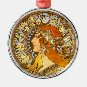 Alfonse Mucha Zodiac Art Nouveau Woman Ornament Aus Metall