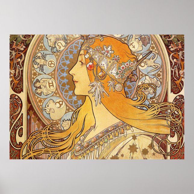 Alfonse Mucha Zodiac Art Nouveau Woman Poster (Vorne)