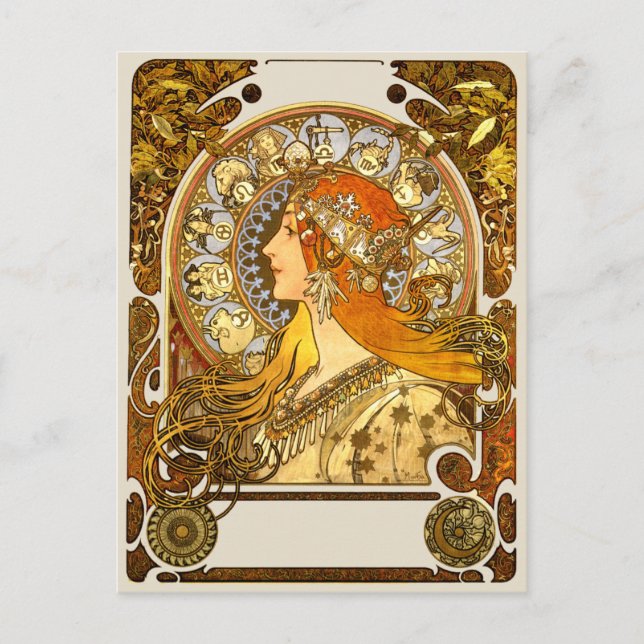 Alfonse Mucha Zodiac Art Nouveau Woman Postkarte (Vorderseite)