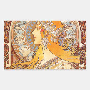 Alfonse Mucha Zodiac Art Nouveau Woman Rechteckiger Aufkleber
