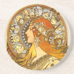 Alfonse Mucha Zodiac Art Nouveau Woman Sandstein Untersetzer