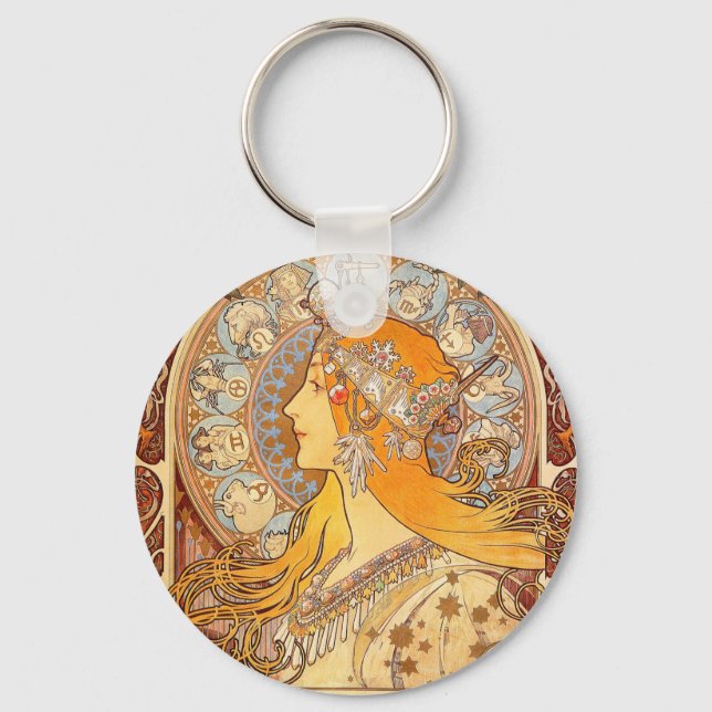 Alfonse Mucha Zodiac Art Nouveau Woman Schlüsselanhänger (Vorderseite)