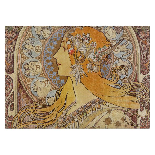 Alfonse Mucha Zodiac Art Nouveau Woman Schneidebrett (Vorderseite)