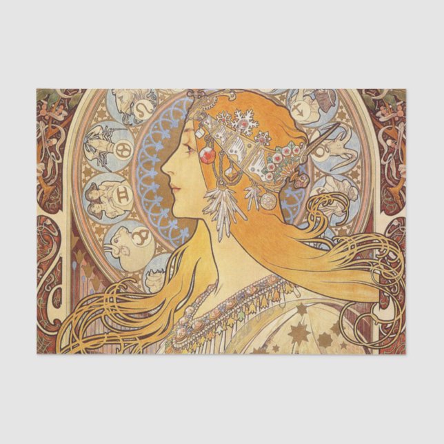 Alfonse Mucha Zodiac Art Nouveau Woman Seidenpapier (Vorderseite)