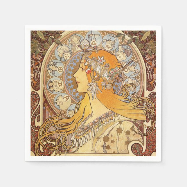 Alfonse Mucha Zodiac Art Nouveau Woman Serviette (Vorderseite)