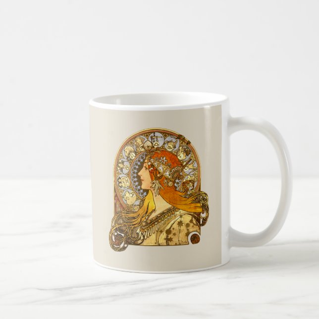 Alfonse Mucha Zodiac Art Nouveau Woman Tasse (Rechts)