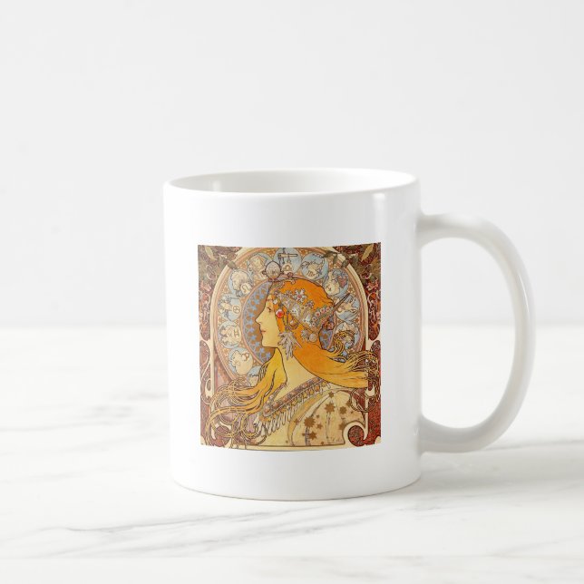 Alfonse Mucha Zodiac Art Nouveau Woman Tasse (Rechts)