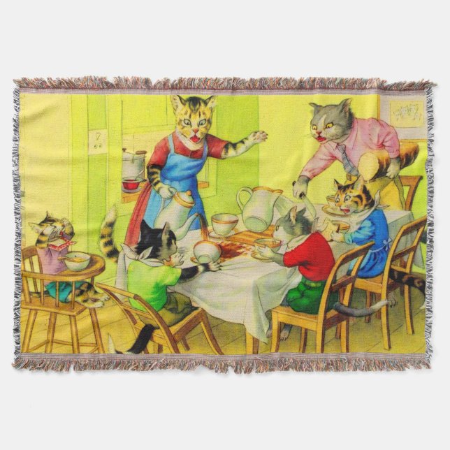 Alfred Mainzer cats Dinner Desaster print Decke (Vorderseite)