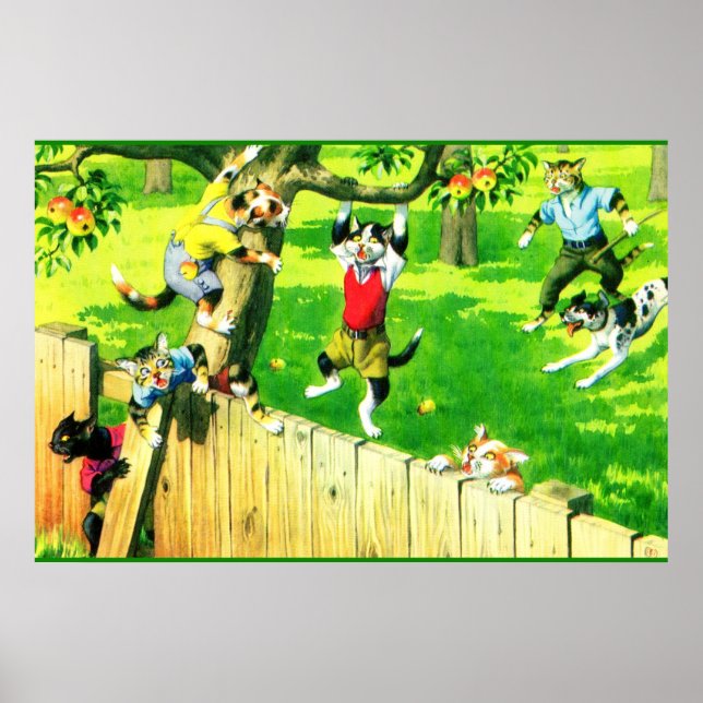Alfred Mainzer-Katzen klettern auf einen Apfelbaum Poster (Vorne)