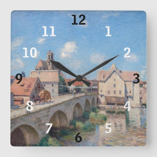 Alfred Sisley artwork - Le Pont de Moret Quadratische Wanduhr