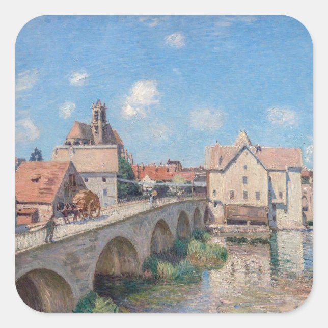 Alfred Sisley artwork - Le Pont de Moret Quadratischer Aufkleber (Vorderseite)