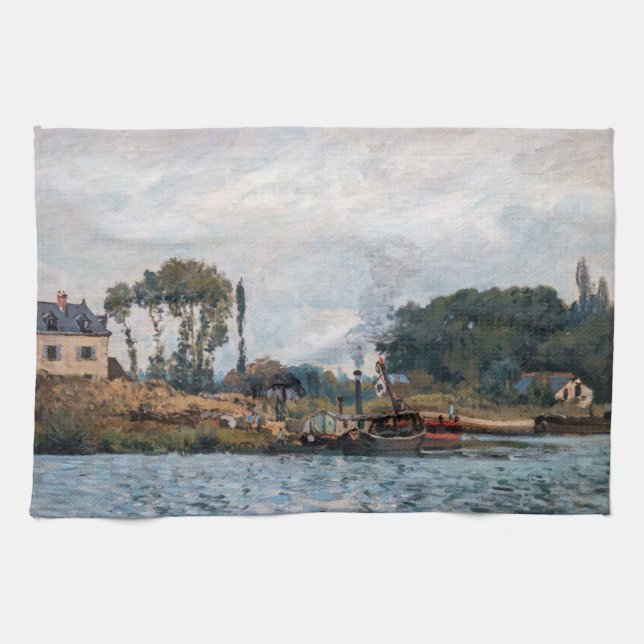 Alfred Sisley - Boote an der Schleuse Bougival Geschirrtuch (Horizontal)