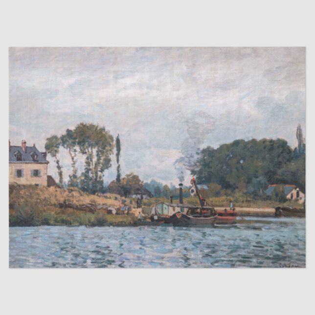 Alfred Sisley - Boote an der Schleuse Bougival Seidenpapier (Vorderseite)