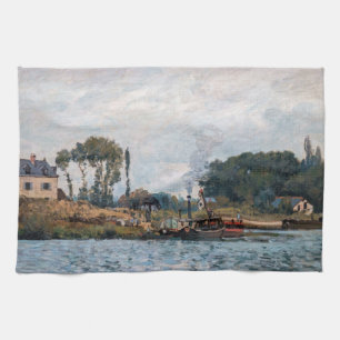 Alfred Sisley - Boote an der Schleuse von Bougival Geschirrtuch