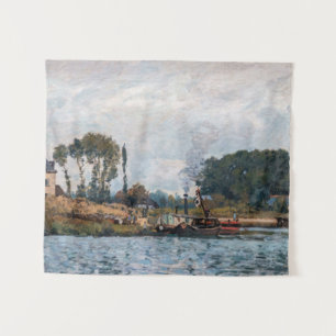 Alfred Sisley - Boote an der Schleuse von Bougival Wandteppich
