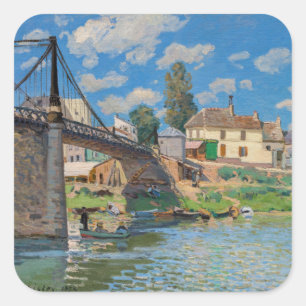 Alfred Sisley - Brücke in Villeneuve-la-Garenne Quadratischer Aufkleber