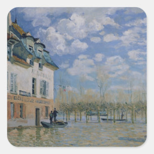 Alfred Sisley das Boot in der Flut, Quadratischer Aufkleber