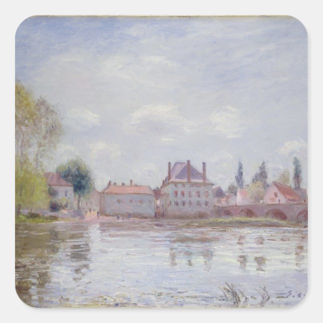 Alfred Sisley | Die Brücke bei Moret-sur-Loing Quadratischer Aufkleber (Vorderseite)