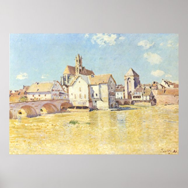 Alfred Sisley Die Brücke in Moret am Morgen Poster (Vorne)