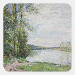Alfred Sisley   die Flussufer-Straße von Veneux Quadratischer Aufkleber