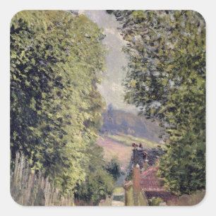 Alfred Sisley   eine Straße in Louveciennes Quadratischer Aufkleber
