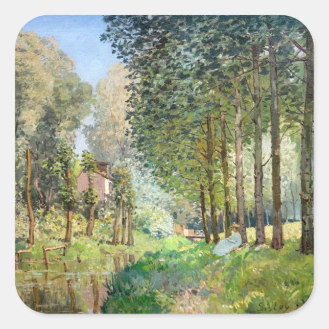 Alfred Sisley - Erholung entlang der Straße Quadratischer Aufkleber (Vorderseite)