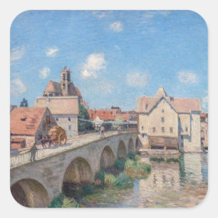 Alfred-Sisley-Kunstwerk - Le Pont de Moret Quadratischer Aufkleber