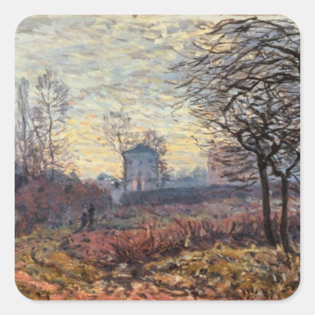 Alfred Sisley | Landschaft in der Nähe von Louveci Quadratischer Aufkleber (Vorderseite)