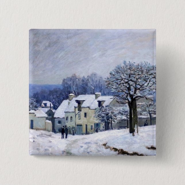 Alfred Sisley - Place Chenil in Marly, Schneeeffek Button (Vorderseite)