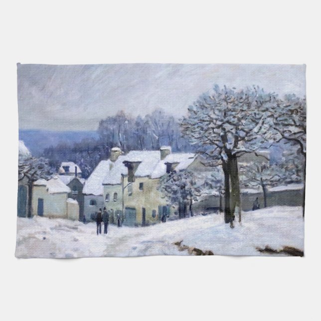 Alfred Sisley - Place Chenil in Marly, Schneeeffek Geschirrtuch (Horizontal)