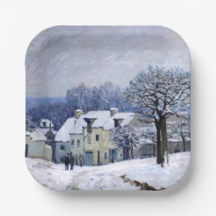 Alfred Sisley - Place Chenil in Marly, Schneeeffek Pappteller