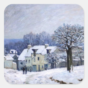 Alfred Sisley - Place Chenil in Marly, Schneeeffek Quadratischer Aufkleber