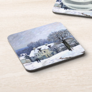 Alfred Sisley Place du Chenil in Marly, Schnee Getränkeuntersetzer