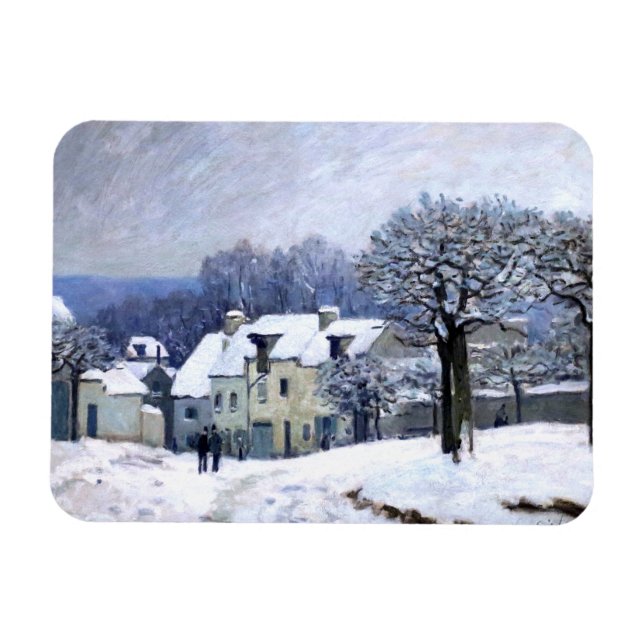 Alfred Sisley Place du Chenil in Marly, Schnee Magnet (Horizontal)