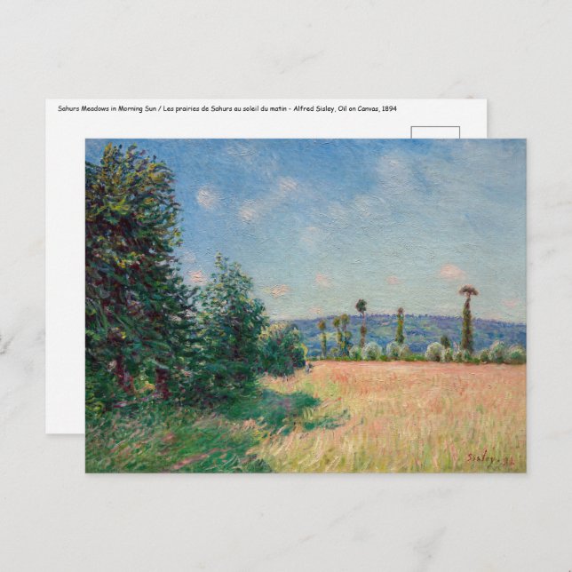 Alfred Sisley - Sahurs Meadows in Morning Sun Postkarte (Vorne/Hinten)